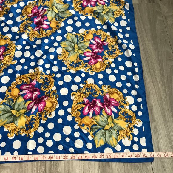 Berkshire Satin Sqare Large Scarf Blue Polka Dot Floral - Picture 3 of 7